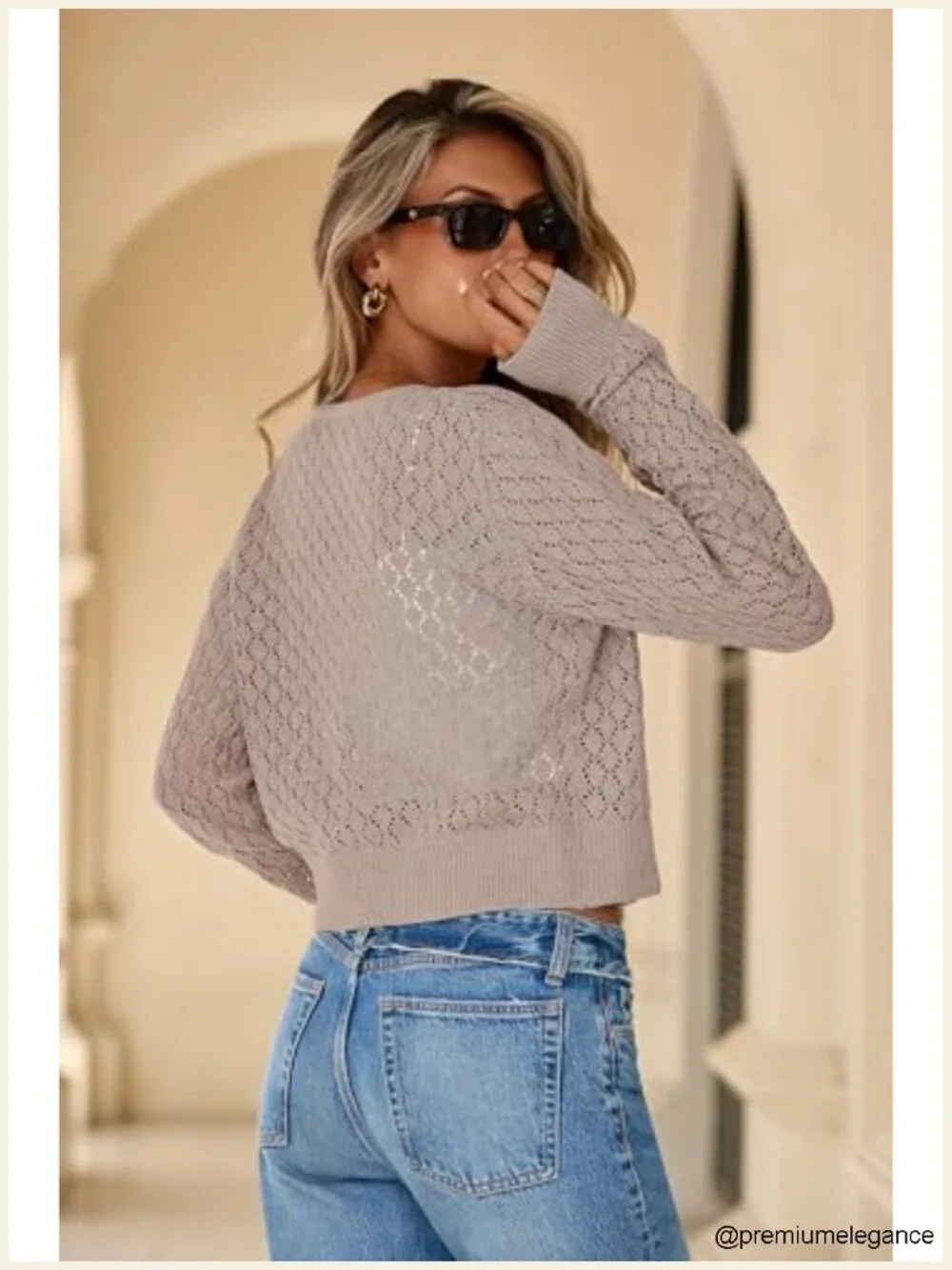 Crochet Cardigan Tie Front Shrug Long Sleeve Knit Cropped Sweater Boho Y2K